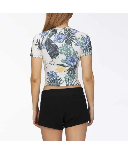 Rash Guards Women's Cropped Short Sleeve Floral Sun Shirt UPF +50 Rashguard - Sail/White - CM18AQQHCQM