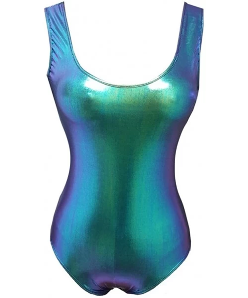 One-Pieces Holographic Iridescent Green Women High Cut Vintage Burning Man Bodysuit Outfits Wear - 8093gn - C818G2QHE3R