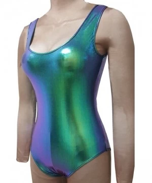 One-Pieces Holographic Iridescent Green Women High Cut Vintage Burning Man Bodysuit Outfits Wear - 8093gn - C818G2QHE3R