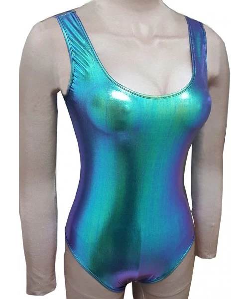 One-Pieces Holographic Iridescent Green Women High Cut Vintage Burning Man Bodysuit Outfits Wear - 8093gn - C818G2QHE3R