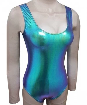 One-Pieces Holographic Iridescent Green Women High Cut Vintage Burning Man Bodysuit Outfits Wear - 8093gn - C818G2QHE3R