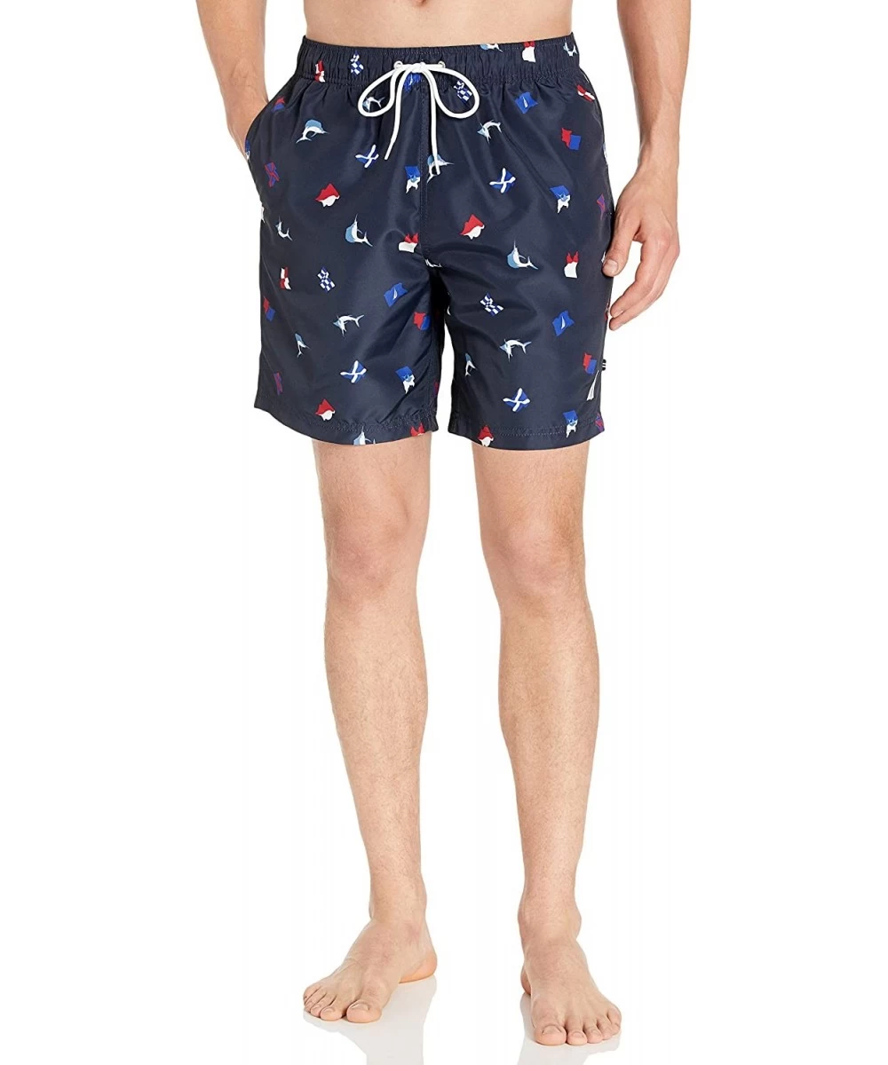 Trunks Men's Quick Dry Nautical Print Series Swim Trunk - Navy - CR18ISCXDE2