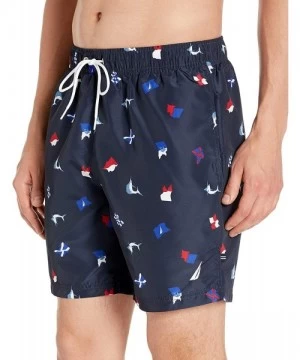 Trunks Men's Quick Dry Nautical Print Series Swim Trunk - Navy - CR18ISCXDE2