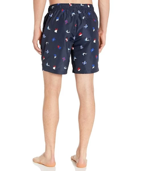 Trunks Men's Quick Dry Nautical Print Series Swim Trunk - Navy - CR18ISCXDE2