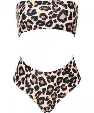 Sets Women's 2 Pieces Bandeau Bikini Swimsuits Off Shoulder High Waist Bathing Suit High Cut - Apricot Leopard - CT18NGYMWY3