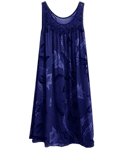 Rash Guards Women's Fashion Lace Stitching Print Sleeveless Dress - B-navy - C418U8IAAMC