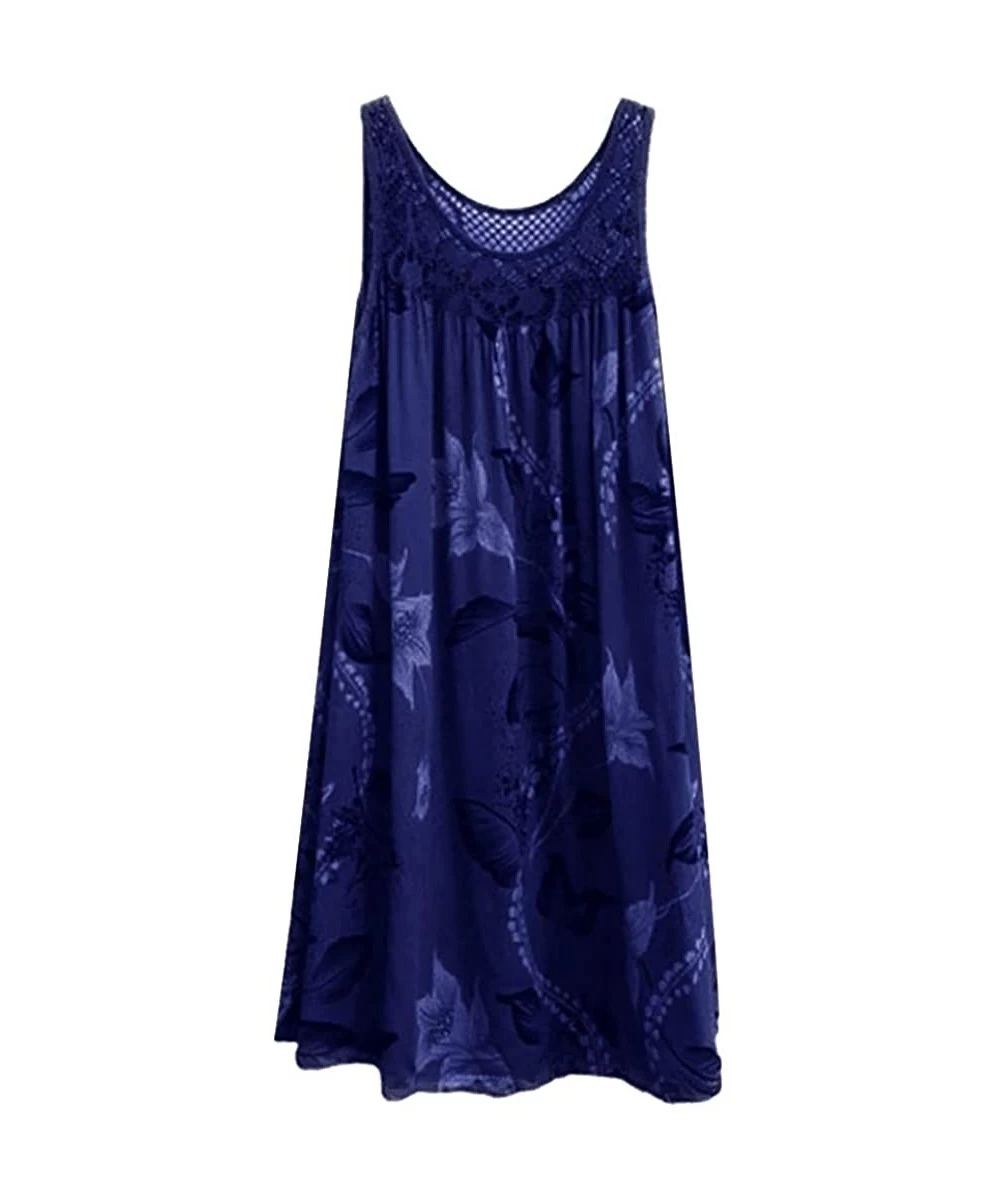 Rash Guards Women's Fashion Lace Stitching Print Sleeveless Dress - B-navy - C418U8IAAMC