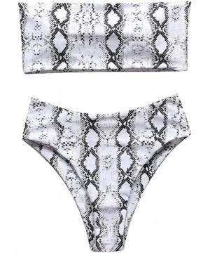 Sets Women Snake Print Bandeau Strapless Bikini Sets High Waist Two Piece Bathing Suits - White - C419642IURR