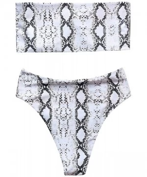 Sets Women Snake Print Bandeau Strapless Bikini Sets High Waist Two Piece Bathing Suits - White - C419642IURR