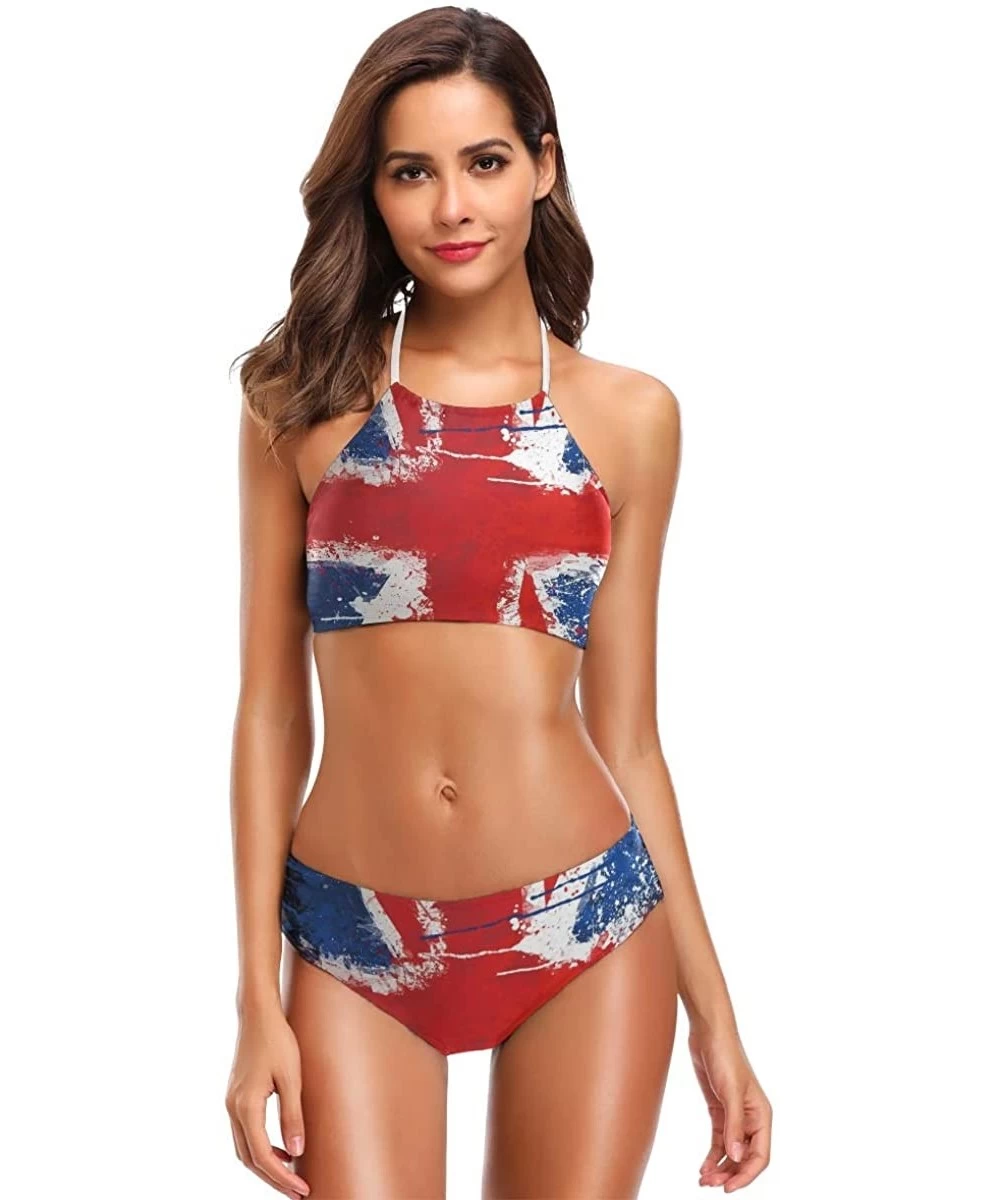 Sets Thin Blue Line American Police Flag 2 Pcs Halter High Waist Swimsuit Bathing Set for Woman Girls - Uk British Flag Distr...