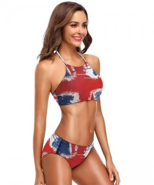 Sets Thin Blue Line American Police Flag 2 Pcs Halter High Waist Swimsuit Bathing Set for Woman Girls - Uk British Flag Distr...