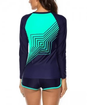 Rash Guards Womens Long Sleeve Rash Guard Wetsuit 2 Piece Tankini Sets Swimsuits - A-green - CF196H7ZO6S