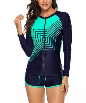 Rash Guards Womens Long Sleeve Rash Guard Wetsuit 2 Piece Tankini Sets Swimsuits - A-green - CF196H7ZO6S