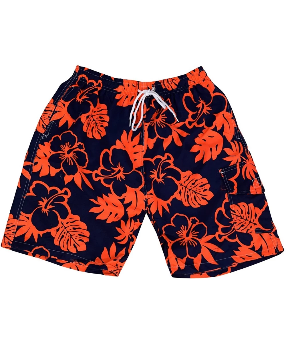 Board Shorts Mens Surfing Shorts Trunks Beach Board Shorts - Navy Orange - CD183NSCM36