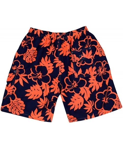 Board Shorts Mens Surfing Shorts Trunks Beach Board Shorts - Navy Orange - CD183NSCM36