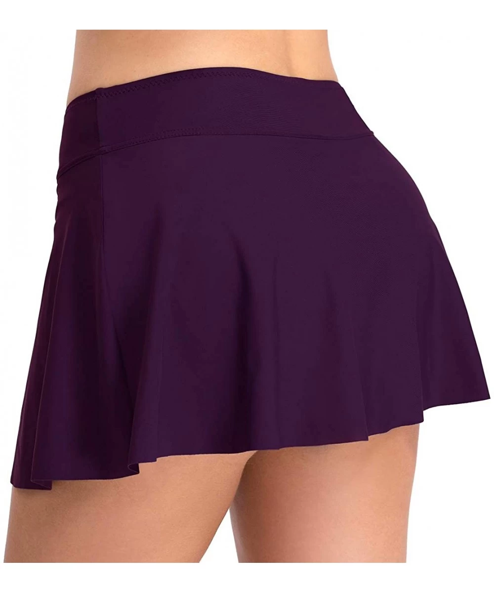 Bottoms Women's High Waisted Skirted Bikini Bottom Pleated Swimsuit Skort Tummy Control Swim Bottoms Swim Skirt A Purple - C3...