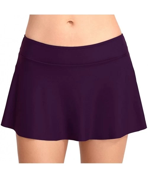 Bottoms Women's High Waisted Skirted Bikini Bottom Pleated Swimsuit Skort Tummy Control Swim Bottoms Swim Skirt A Purple - C3...