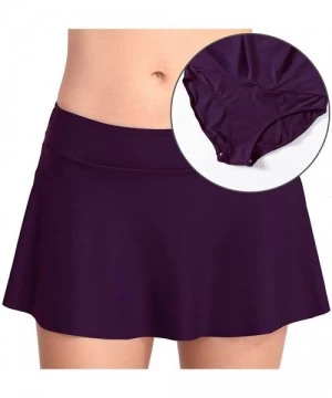 Bottoms Women's High Waisted Skirted Bikini Bottom Pleated Swimsuit Skort Tummy Control Swim Bottoms Swim Skirt A Purple - C3...