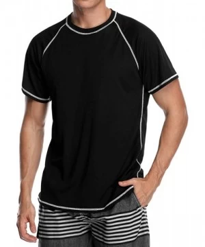 Racing Mens Swim Shirts Short Sleeve Rash Guard Loose Fit Water Shirts Swimwear Swim Tee - Black2 - C418NWZ8DTY