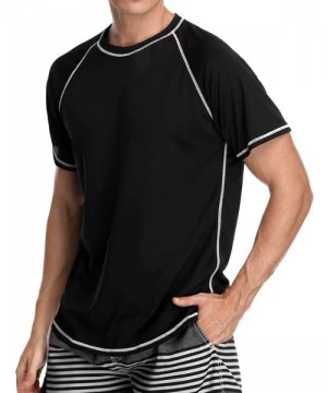 Racing Mens Swim Shirts Short Sleeve Rash Guard Loose Fit Water Shirts Swimwear Swim Tee - Black2 - C418NWZ8DTY