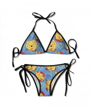 Sets Women Solid Bikini Set Push-up Unpadded Bra Swimsuit Swimwear Winnie The Pooh Love Triangle Bather Suit Swimming Suit Bl...