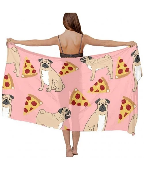 Cover-Ups Women Chiffon Scarf Sunscreen Shawl Wrap Swimsuit Cover Up Beach Sarongs - Pug Pizza Pink - CQ19C45H9ZI