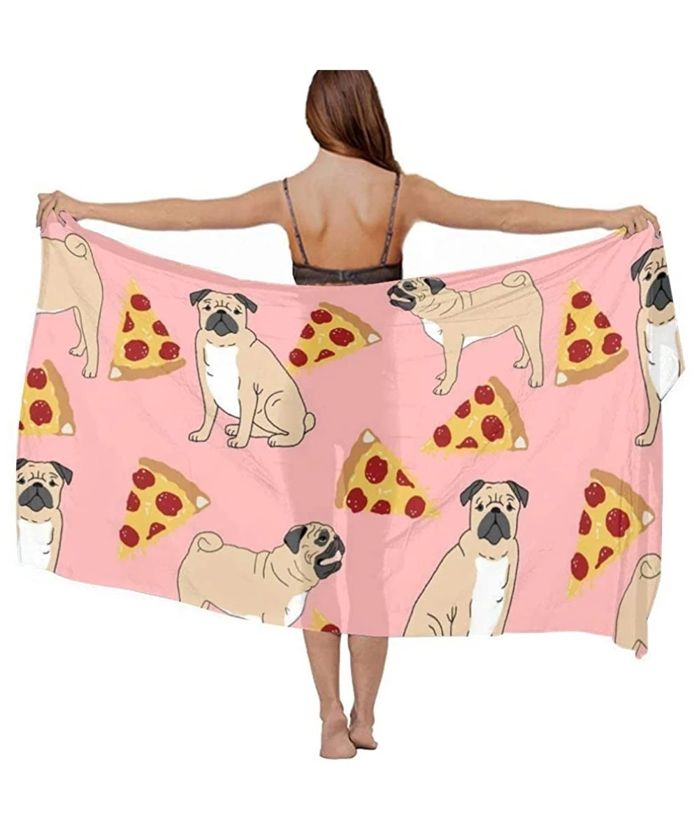 Cover-Ups Women Chiffon Scarf Sunscreen Shawl Wrap Swimsuit Cover Up Beach Sarongs - Pug Pizza Pink - CQ19C45H9ZI