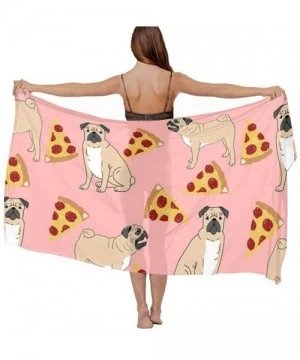 Cover-Ups Women Chiffon Scarf Sunscreen Shawl Wrap Swimsuit Cover Up Beach Sarongs - Pug Pizza Pink - CQ19C45H9ZI