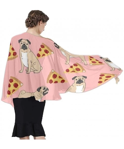 Cover-Ups Women Chiffon Scarf Sunscreen Shawl Wrap Swimsuit Cover Up Beach Sarongs - Pug Pizza Pink - CQ19C45H9ZI