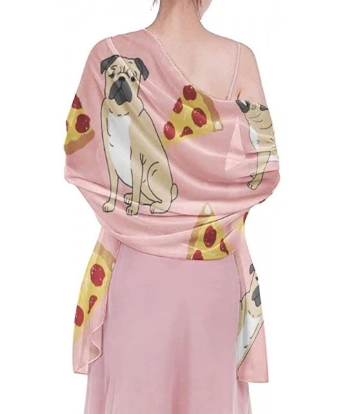 Cover-Ups Women Chiffon Scarf Sunscreen Shawl Wrap Swimsuit Cover Up Beach Sarongs - Pug Pizza Pink - CQ19C45H9ZI