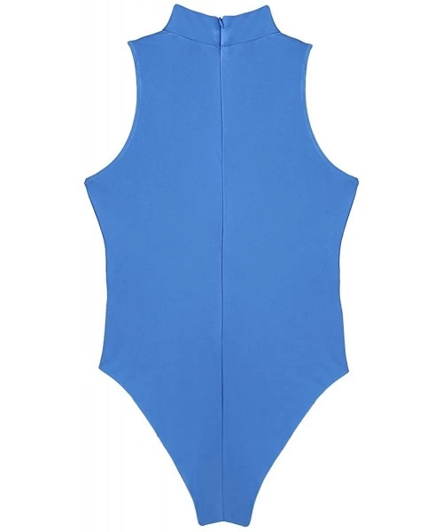 One-Pieces Women's Sleeveless Swimsuit High Neck Zipper Back Ballet Dance Gymnastics Leotard Bodysuit - Sky Blue - C718XUMTCCS