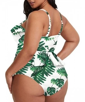 Sets Womens Plus Size Swimwear Floral Print Ruffle Peplum 2 Piece Swimsuits Straps Backless Bikini Bathing Suits R green - CE...