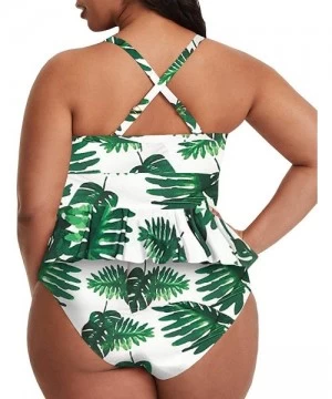 Sets Womens Plus Size Swimwear Floral Print Ruffle Peplum 2 Piece Swimsuits Straps Backless Bikini Bathing Suits R green - CE...