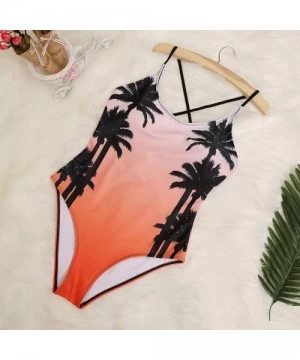 One-Pieces Bikini Swimsuit- Retro Women Bandage One Piece Bikini African Print Monokini Push Up Padded Bra Swimwear - Orange ...