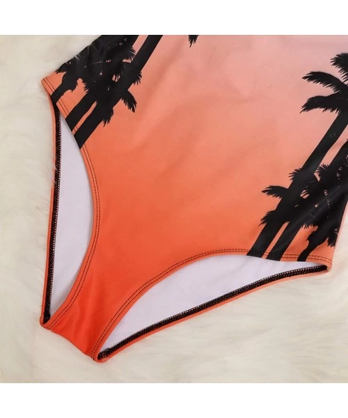 One-Pieces Bikini Swimsuit- Retro Women Bandage One Piece Bikini African Print Monokini Push Up Padded Bra Swimwear - Orange ...