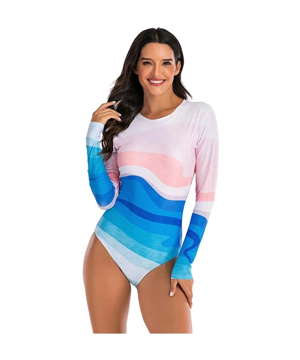 Cover-Ups Womens Rashguard Swimsuit Zip Front Print Long Sleeve One Piece Swimwear - 2white - C3195S9MU0N