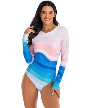 Cover-Ups Womens Rashguard Swimsuit Zip Front Print Long Sleeve One Piece Swimwear - 2white - C3195S9MU0N