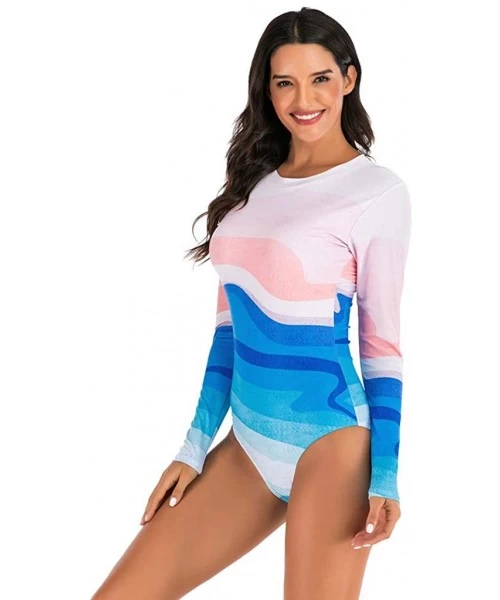 Cover-Ups Womens Rashguard Swimsuit Zip Front Print Long Sleeve One Piece Swimwear - 2white - C3195S9MU0N