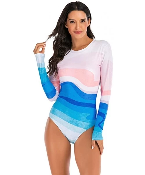 Cover-Ups Womens Rashguard Swimsuit Zip Front Print Long Sleeve One Piece Swimwear - 2white - C3195S9MU0N