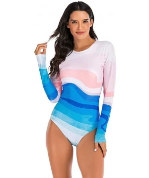 Cover-Ups Womens Rashguard Swimsuit Zip Front Print Long Sleeve One Piece Swimwear - 2white - C3195S9MU0N