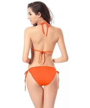 Tankinis Sexy Bikini Sets-Women's Triangle Swimsuit Two Piece Tie Side Bottom Padded Top Bathing Suit - Orange - CE195KR8QGG