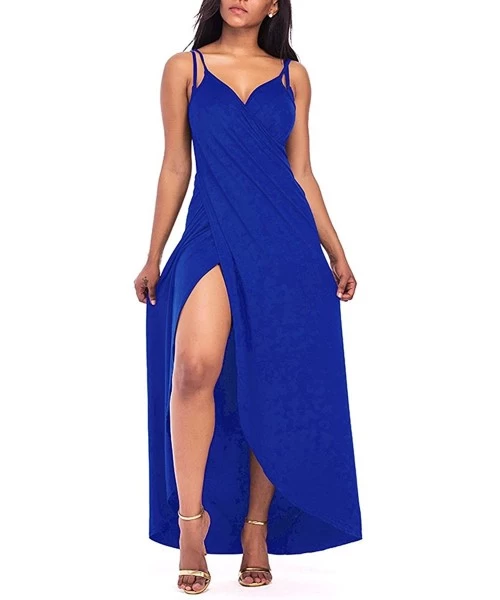 Cover-Ups Womens Backless Spaghetti Strap Maxi Plus Size Dress Beach Bathing Suit Cover Up - Dark Blue - CY18CMUIDT3