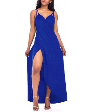 Cover-Ups Womens Backless Spaghetti Strap Maxi Plus Size Dress Beach Bathing Suit Cover Up - Dark Blue - CY18CMUIDT3