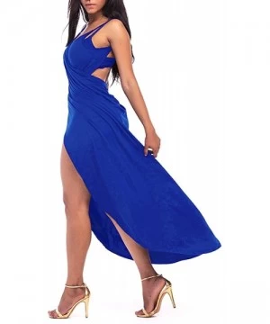 Cover-Ups Womens Backless Spaghetti Strap Maxi Plus Size Dress Beach Bathing Suit Cover Up - Dark Blue - CY18CMUIDT3