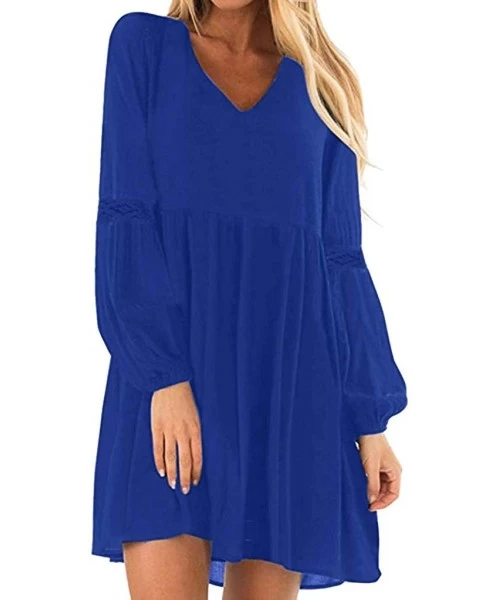 Cover-Ups Women's Flowy Sundress Flared Tunic Dress - D-blue - CR193MT3YM4