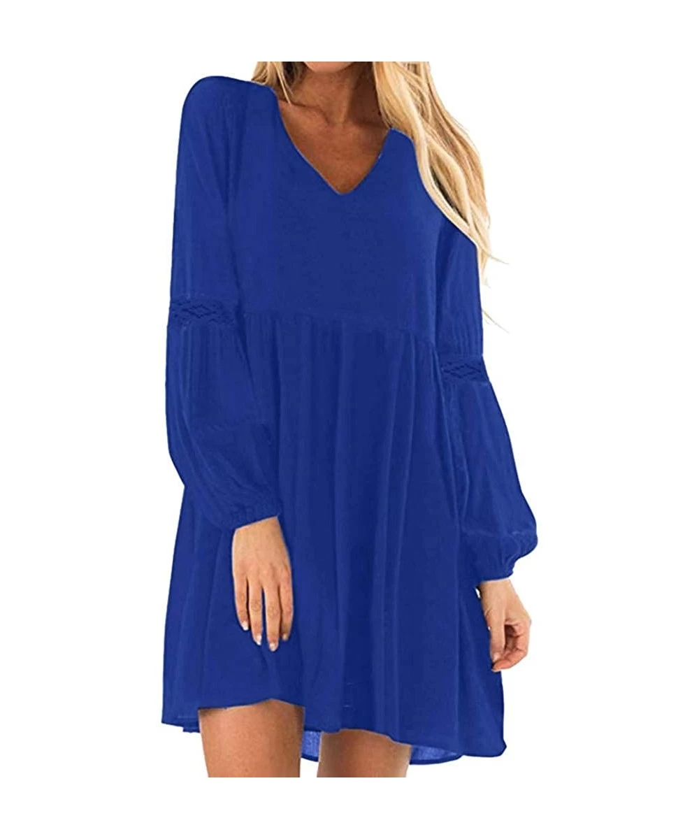 Cover-Ups Women's Flowy Sundress Flared Tunic Dress - D-blue - CR193MT3YM4