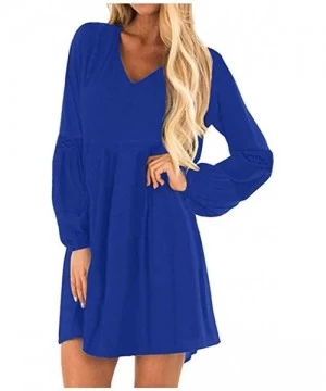 Cover-Ups Women's Flowy Sundress Flared Tunic Dress - D-blue - CR193MT3YM4