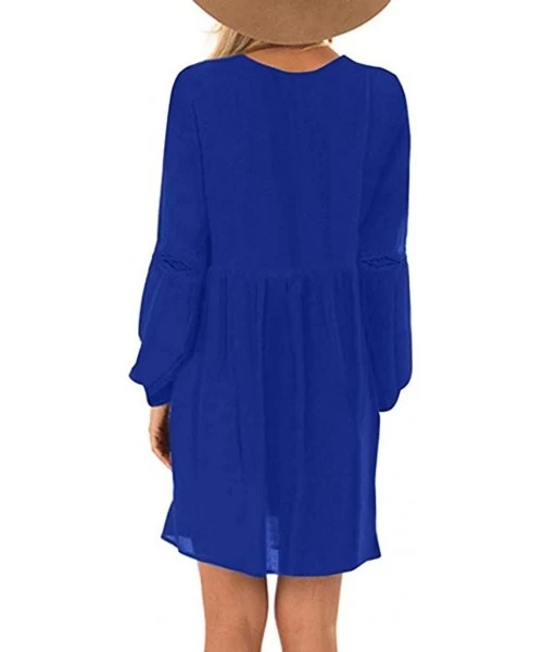 Cover-Ups Women's Flowy Sundress Flared Tunic Dress - D-blue - CR193MT3YM4