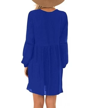 Cover-Ups Women's Flowy Sundress Flared Tunic Dress - D-blue - CR193MT3YM4