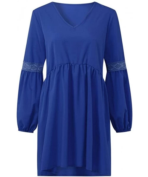 Cover-Ups Women's Flowy Sundress Flared Tunic Dress - D-blue - CR193MT3YM4